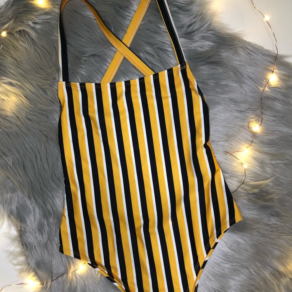 Black and yellow striped one piece